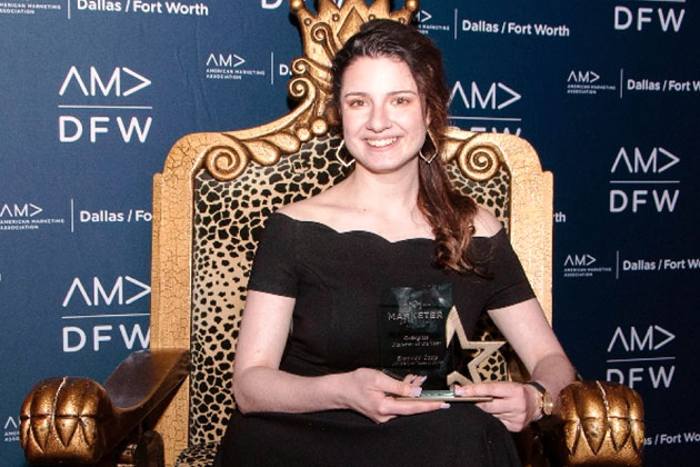 Shannon Cotts with her Collegiate Marketer of the Year award at the 2019 AMA DFW awards gala